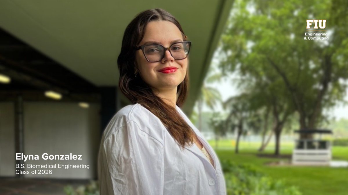 FIU_CEC's tweet photo. Biomedical engineering student Elyna Gonzalez spent her undergraduate years researching neurological diseases. Read how one conversation led to a journey in discovery. 🔗 https://t.co/v73AlQjLkj https://t.co/3Y6NW9OUEl