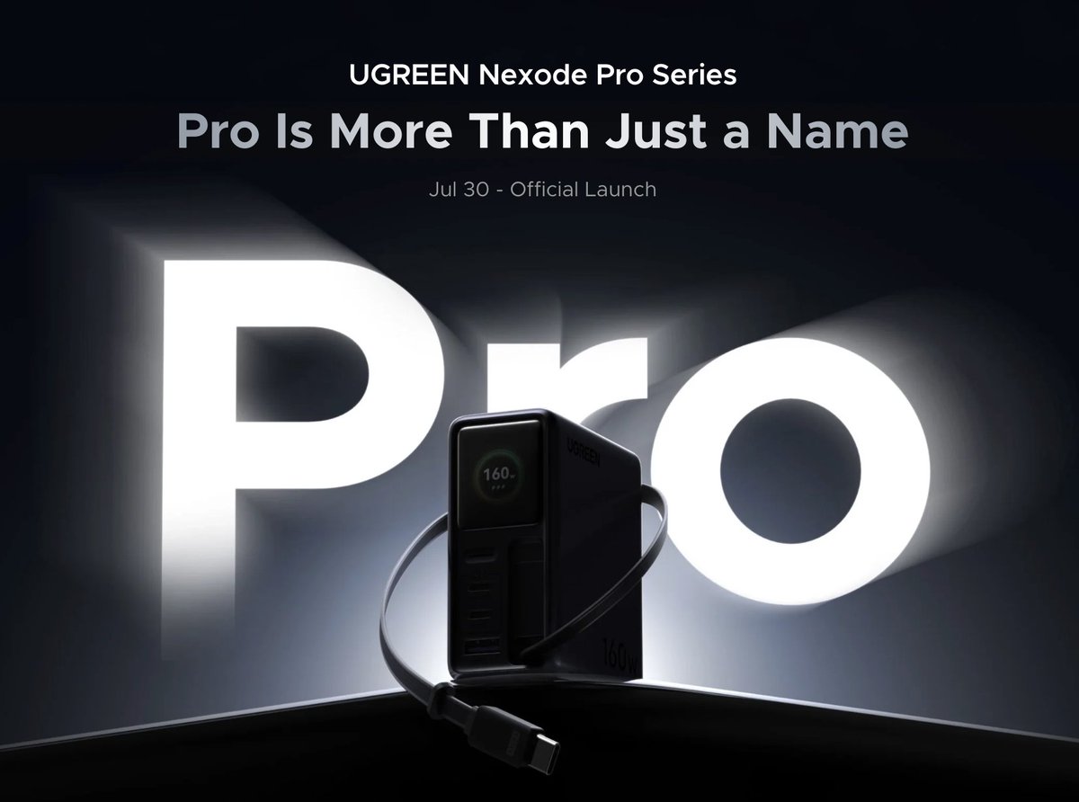 stufflistings's tweet photo. UGREEN has made a 160W charger with a built-in retractable 140W cable.

Three USB-C ports, one USB-A port, smart display with live charging data, app connectivity, intelligent power distribution, and GaN technology.

The UGREEN Nexode Pro 160W... https://t.co/oa5SZ8On4s