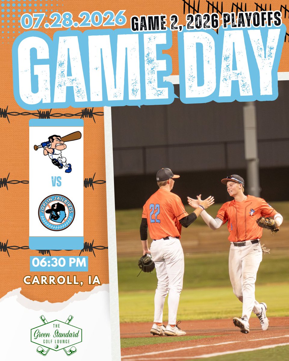 JoplinJailbirds's tweet photo. On the road again πβΎ
We are headed to Carroll, IA for game 2 of the 2026 MINK League playoffs to face the Carroll Merchants! First Pitch is at 6:30PM.
Game day brought to you by The Green Standard Golf Lounge
https://t.co/Evb6mRRUVz
#BreakOutPostSeason https://t.co/ygDT01LwjA