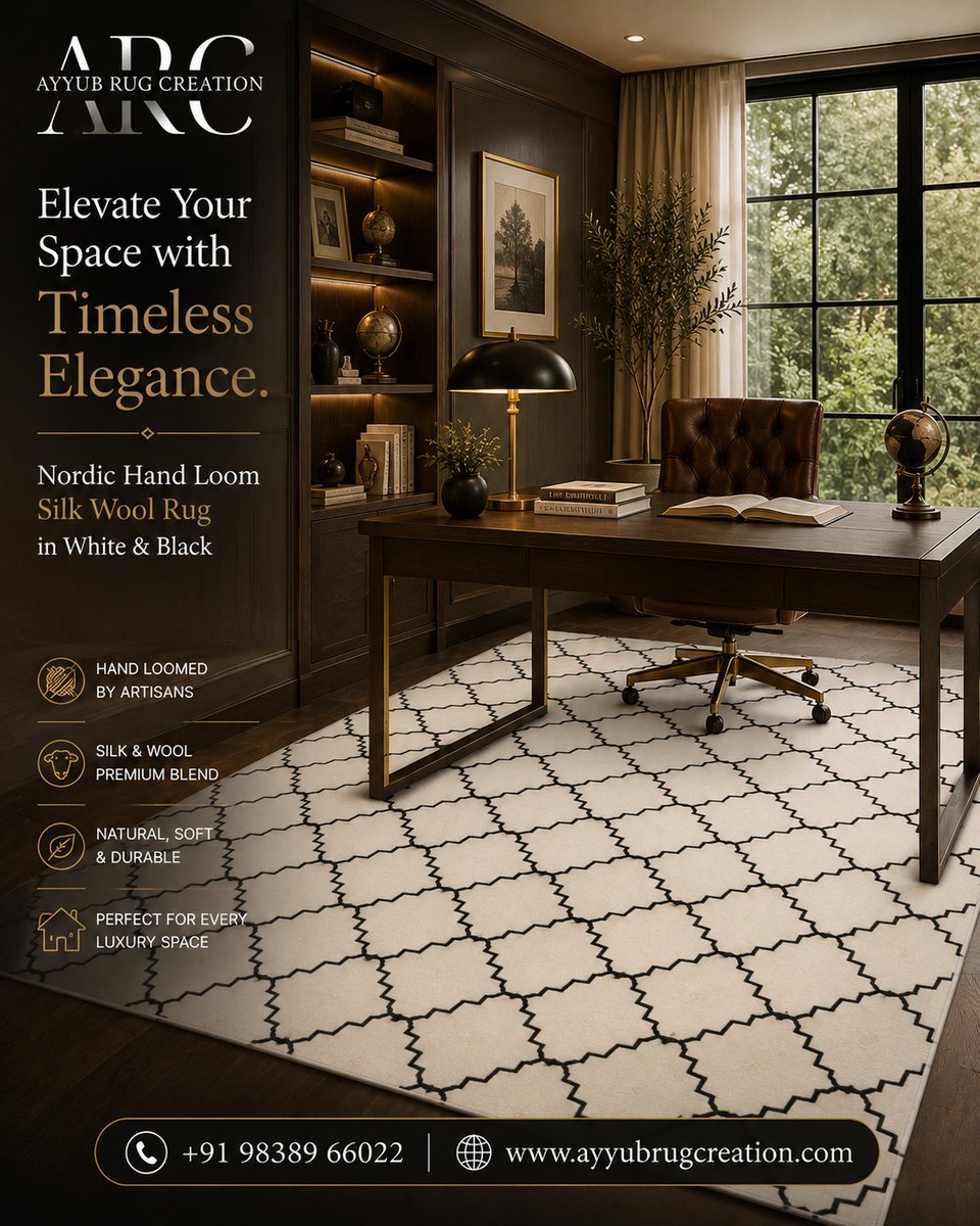 AyyubRug's tweet photo. Luxury is more than a style—it's a feeling that welcomes you home. 📷
From the moment you step through the entryway to the comfort of your bedroom, the elegance of your living room, and the focus of your study room, our Nordic Hand Loom Silk Wool Rug in White &amp; Black brings https://t.co/46KkxPf5dw