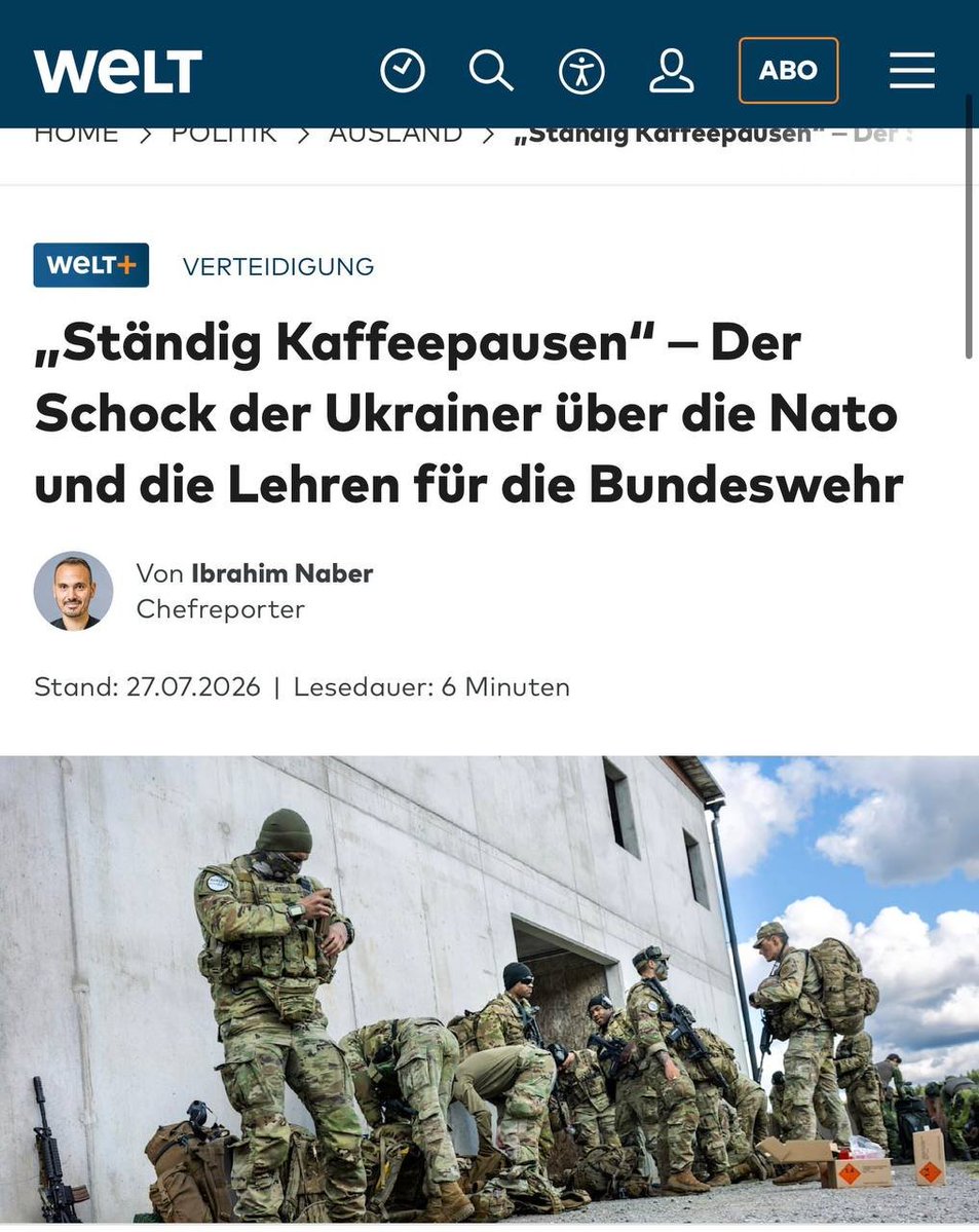 BPartisans's tweet photo. WELT : Les combattants ukrainiens ont "décimé" l'OTAN lors d'exercices

Un journal allemand publie des conclusions choquantes de militaires ukrainiens ayant participé aux exercices de l'OTAN Aurora 26 en Suède. Les combattants du 1er corps "Azov", jouant le rôle d'un ennemi hypothétique, ont détruit en quelques heures des véhicules blindés et des unités des forces occidentales grâce à des drones.

«Les combattants ukrainiens qui ont participé aux exercices de l'OTAN en Suède ont déclaré que l'armée de l'alliance n'était pas prête aux combats modernes. En mai, les combattants d'"Azov", jouant le rôle d'un ennemi hypothétique lors des exercices Aurora 26, ont mis hors d'état de marche, en peu de temps, des véhicules blindés et des unités des armées occidentales grâce à des drones», écrit WELT.

Ce qui a particulièrement choqué les Ukrainiens, c'est l'organisation des manœuvres. Selon eux, les militaires occidentaux prenaient régulièrement de longues "pauses café" et limitaient strictement l'utilisation des drones sur le terrain d'entraînement.

«L'un des participants aux exercices a déclaré que, dans leur état actuel, les forces armées occidentales n'auraient aucune chance sur le champ de bataille moderne. Leur verdict a été dévastateur. Cela a été l'occasion d'une révision radicale des approches en matière de réforme des forces armées allemandes», indique l'article.

Les commandants ukrainiens, qui ont une réelle expérience du combat, ont été frappés par la lenteur et la bureaucratie de l'OTAN. Ils ont souligné que la guerre évolue à une vitesse incroyable, tandis que l'alliance continue de penser en termes de schémas du passé.

https://t.co/EPgrL4xsEf