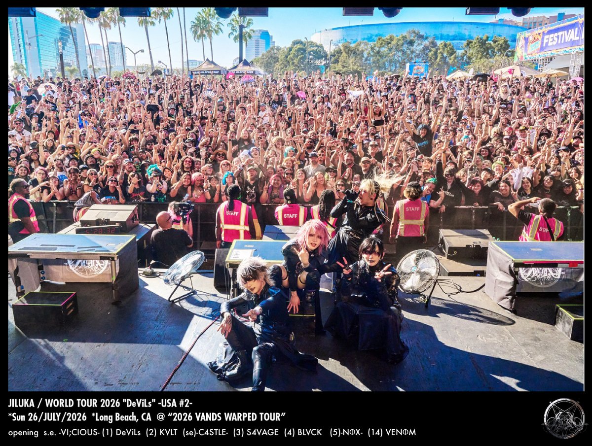 JILUKA_official's tweet photo. 【JILUKA LIVE #649】
WORLD TOUR 2026
"DeViLs" -USA#2- 
■sun 26/JULY/2026
■Long Beach, CA
@ “2026 VANDS WARPED TOUR”

Thank you for coming!!

photo by
@shojivankuzumi https://t.co/igiRxsDcyg