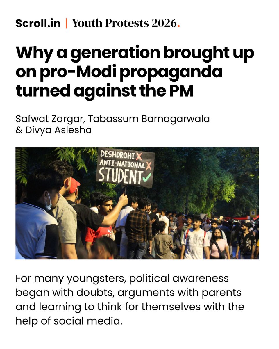 scroll_in's tweet photo. Maybe in 2029, any other government that is elected may also behave similarly, said one of the protesters. “But we need to give them a chance. It’s high time. We need change.”

https://t.co/LrFxzYFDcW

Report by Safwat Zargar, Tabassum Barnagarwala &amp; Divya Aslesha https://t.co/ZOM9zQeBor