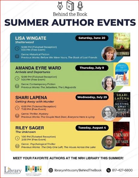 LisaWAuthor's tweet photo. Thrilled to be among the authors of summer at North Richland Hills Library! DFW friends, take a break from the heat and let’s talk stories, life, and summer reading on Saturday, June 20th! #northrichlandhillslibrary #authortalks #books #summerreading https://t.co/xar3pOc06V