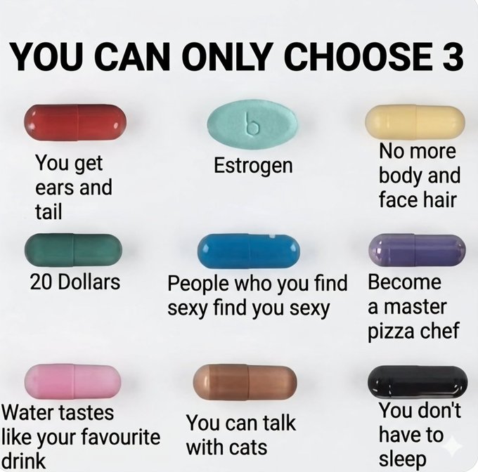 Ayla_banni's tweet photo. You can only pick 3. No cheating. 👀💊 What's your combo? https://t.co/MmoKLLCpI6