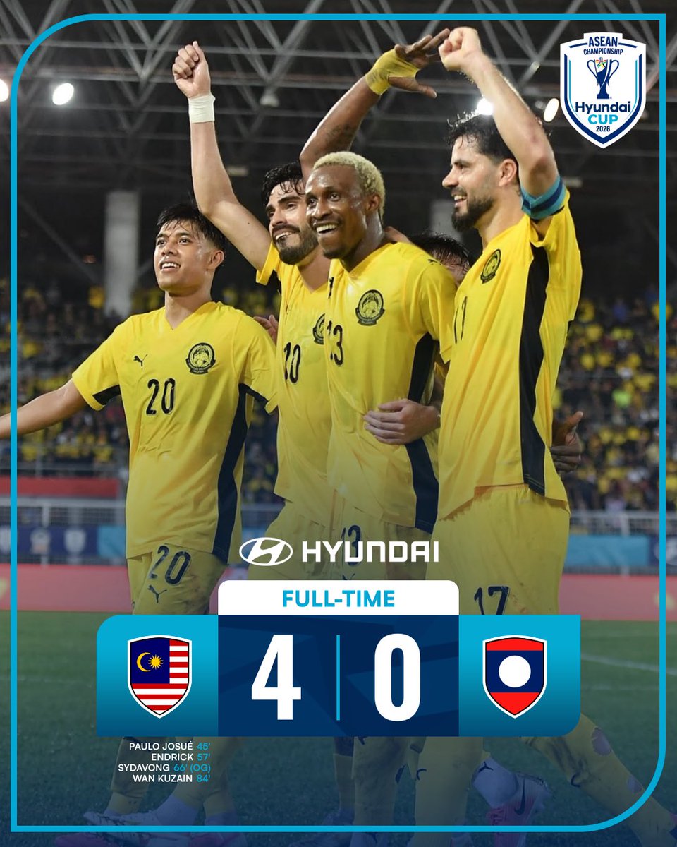 aseanutdfc's tweet photo. 🇲🇾 Malaysia remain perfect with a convincing win over 🇱🇦 Laos 

#DrivingASEANasOne
#HyundaiFootball
#ASEANHyundaiCup
#ASEANChampionship 
#ASEANUtdFC https://t.co/qyaPNiH245