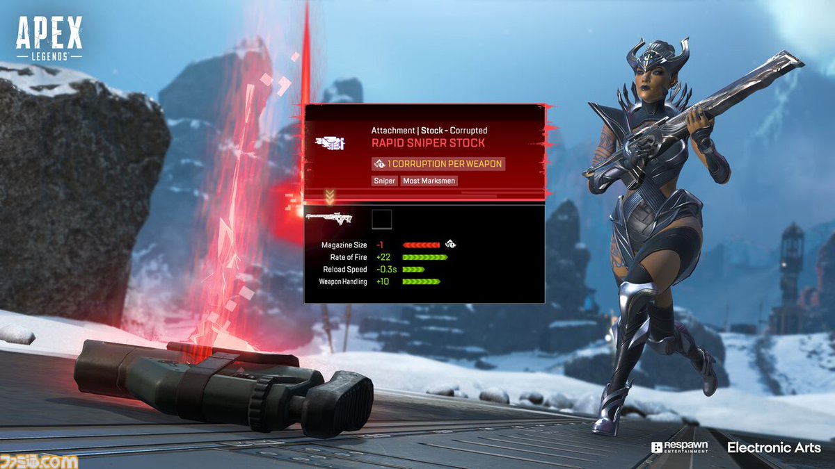 famitsu's tweet photo. 【Apex】シーズン30最新情報。ブラッドハウンドがリワーク、新ウルトで部隊全員が透明化
https://t.co/hNZNRLlwUC

・ワールズエッジ刷新、仕分け工場復活&amp;北欧風の新エリア追加
・赤アタッチメント“コラプテッド”実装
・ローバはブラックマーケット強化、ランパートはシーラ中の移動速度アップ など https://t.co/ZPU0br0GLn