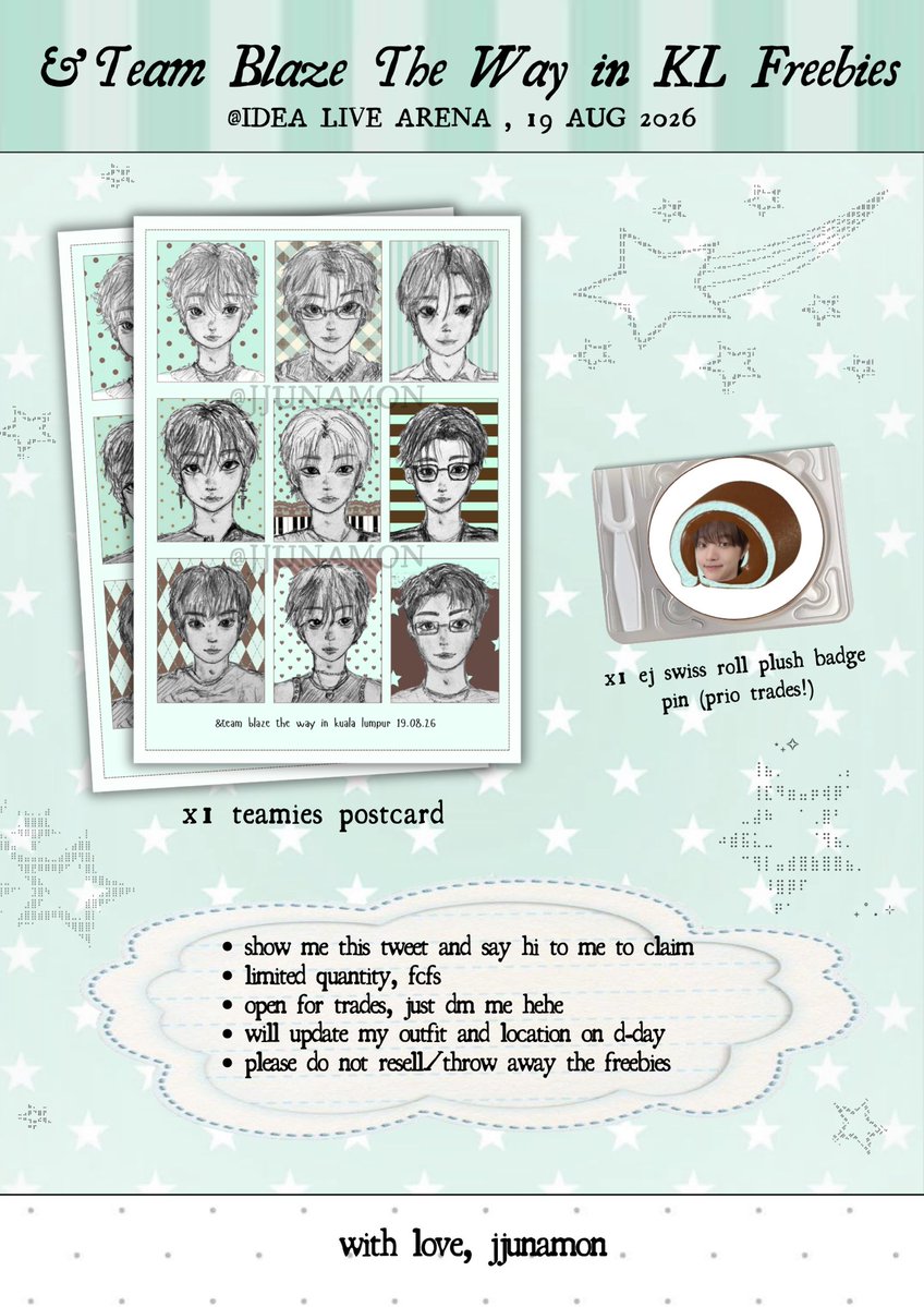 jjunamon's tweet photo. ⟡˖ ࣪ #BLAZETHEWAY_KUALALUMPUR freebies by @jjunamon ⊹ ࣪ ˖ ໒꒱

hi lunés~ i’ll be giving out these freebies for blaze the way in kl stop! 

☆ refer to pic for more details!
☆ will update my fit and loc on d-day 
☆ opening for trades, dm me

likes and rts r appreciated!! https://t.co/URX3LFVnnA