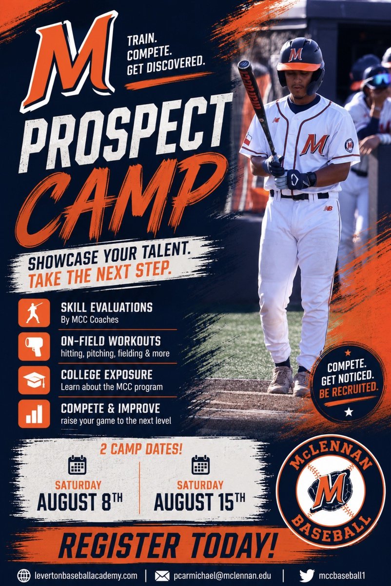 mccbaseball1's tweet photo. Two weeks out from our Prospect Camp! Come on out to Bosque River Ballpark! Link Below!

https://t.co/pLZxERyk4o https://t.co/pBRKPn6w1h