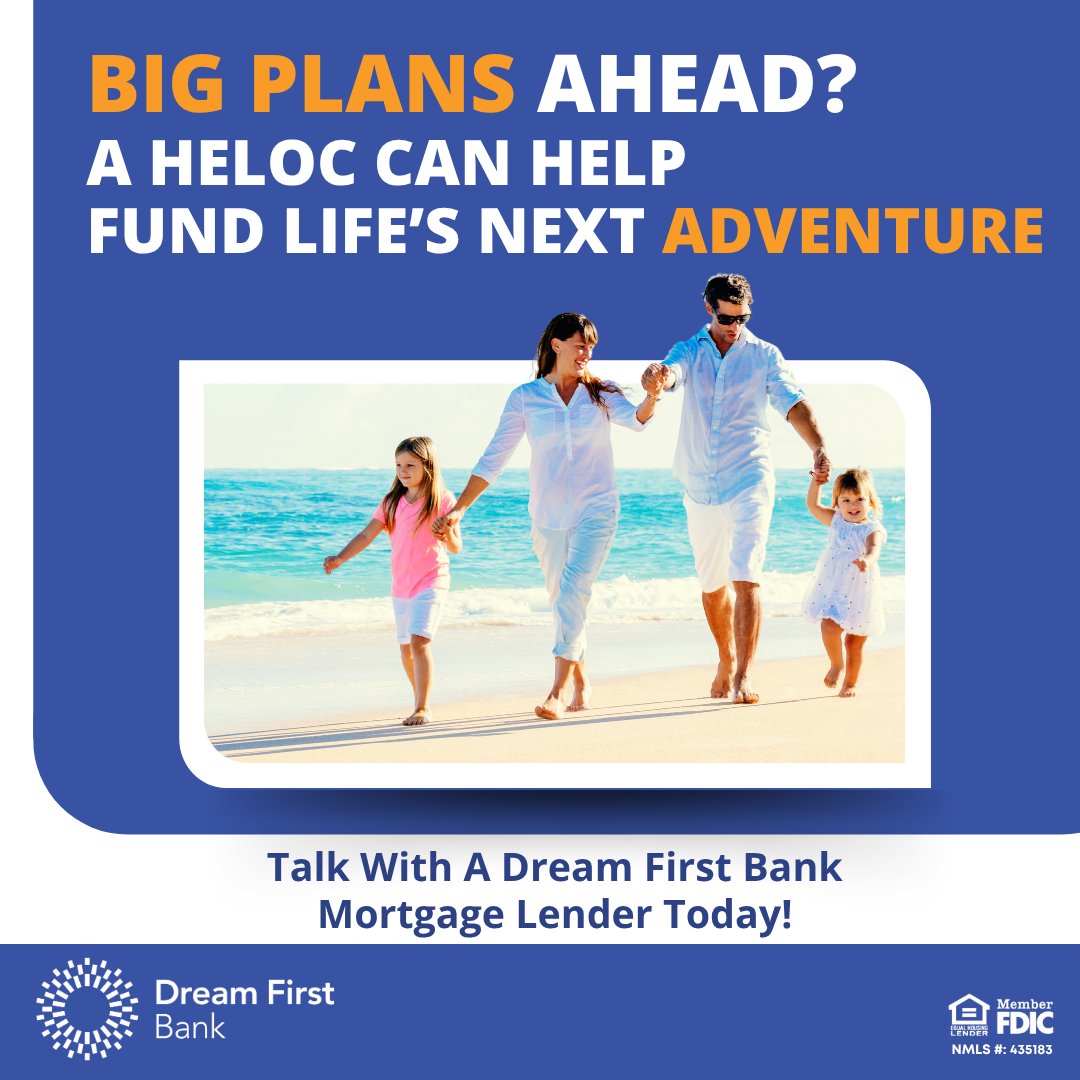 DreamFirstBank's tweet photo. Planning for a bigger expense? A HELOC may offer flexible access to funds based on your home’s equity. Learn more: https://t.co/ju2swSY9Ue #DreamFirstBank #HELOC https://t.co/c1kNg4TgFx