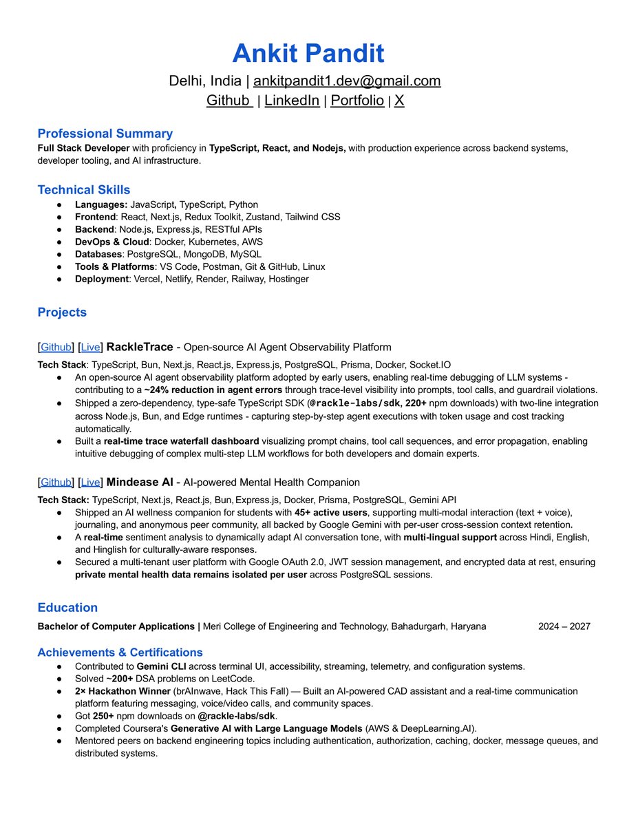 ankitpanditdev's tweet photo. i am actively looking opportunities as a full stack dev and backend dev as well

if any startup is hiring for these roles you can reach out to me

a repost a highly appreciated https://t.co/xAnHSYqyZu