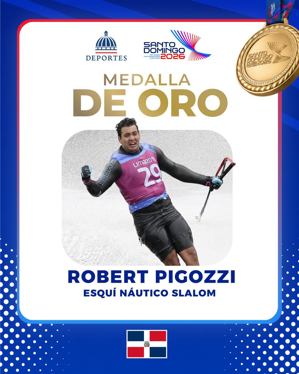 miderec_rd's tweet photo. 🥇 ¡Otra medalla de oro para República Dominicana! 🇩🇴🌊

Robert Pigozzi conquista la medalla de oro, reafirmando su calidad y llevando la bandera dominicana a lo más alto del podio con una actuación memorable.

#JuegosDelCentenario #JuegosCentroamericanos2026 #Miderec https://t.co/VGNOkja5d5