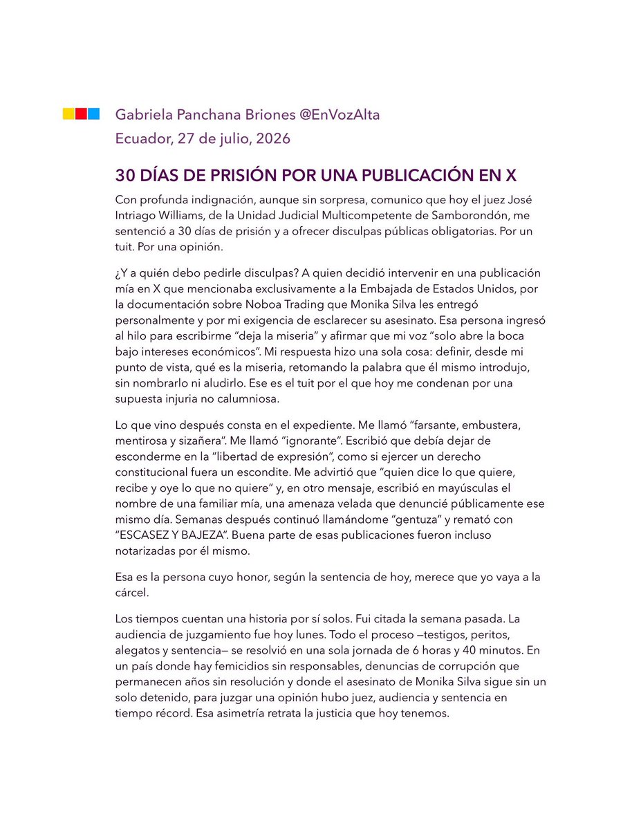 OjoSecoEcuador's tweet photo. 🚨 El denunciante cuya acción derivó en la condena de 30 días de cárcel contra Gabriela Panchana @EnVozAlta es Luis Manuel de Guzmán, el mismo hombre que en 2019 protagonizó la agresión contra el exfuncionario Vinicio Alvarado en una cafetería de Urdesa. https://t.co/2BXQqdmYyV