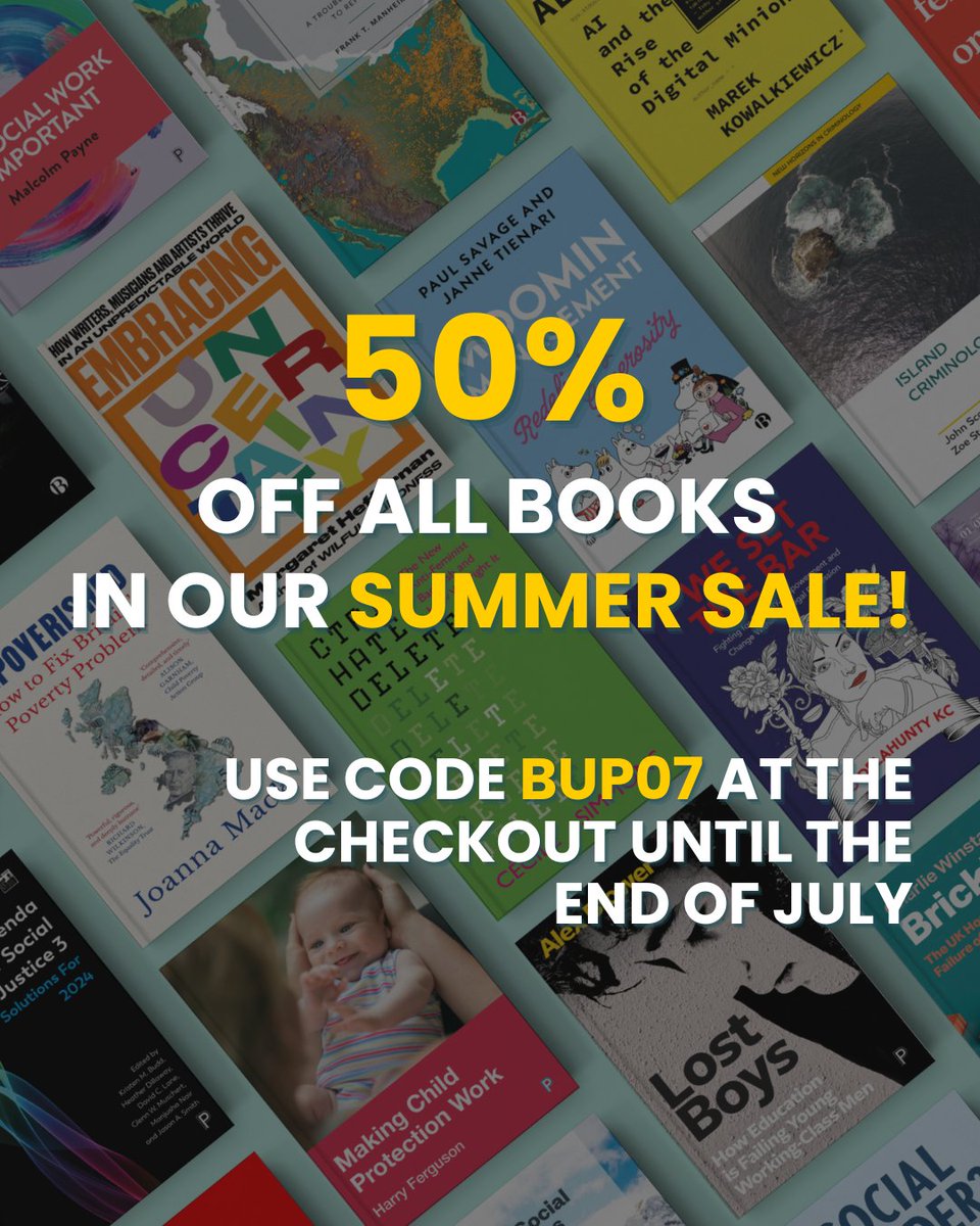 policypress's tweet photo. 50% off all books in our Summer Sale! 📚☀️

Don't miss your chance to save on your next read, the sale ends soon!

🛒Use code BUP07 at the checkout until the end of July! 

#SummerSale #50Off #BookSale

https://t.co/rneQAheUxg https://t.co/rq72tVcEJb