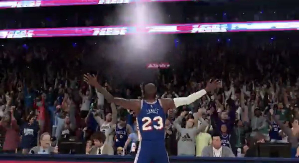 WrldofJoe's tweet photo. Can’t believe this is my life, 2K trailer with Bron in a Sixers jersey😢 https://t.co/ZRc1exrIeJ