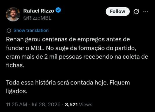 Chief117Br's tweet photo. Sentiram, vão tentar explicar como o Renan não é um vagabundo inútil que nunca produziu nada.

E olha o "emprego" que ele gerou KKKKKKKKKKKKKKKKKKKKK já já vao falar que geraram emprego pegando fundão pra pagar uns mlk pra distribuir santinho em época de eleição 😂

Só pode tá de brincadeira KKKKKKKK