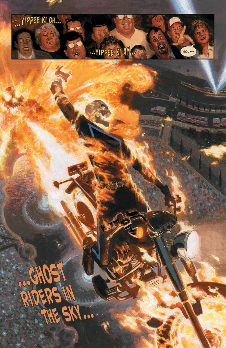 KombatKnight's tweet photo. Blaze is stuck in a cycle where he fulfilled his existence with the thrill of biking because it's something that reaffirms his own mortality. Yet he forgets that he can't satisfyingly cheat death forever because it comes to us all. 

It's like Ghost Rider is a living purgatory https://t.co/YKjk1NocS4