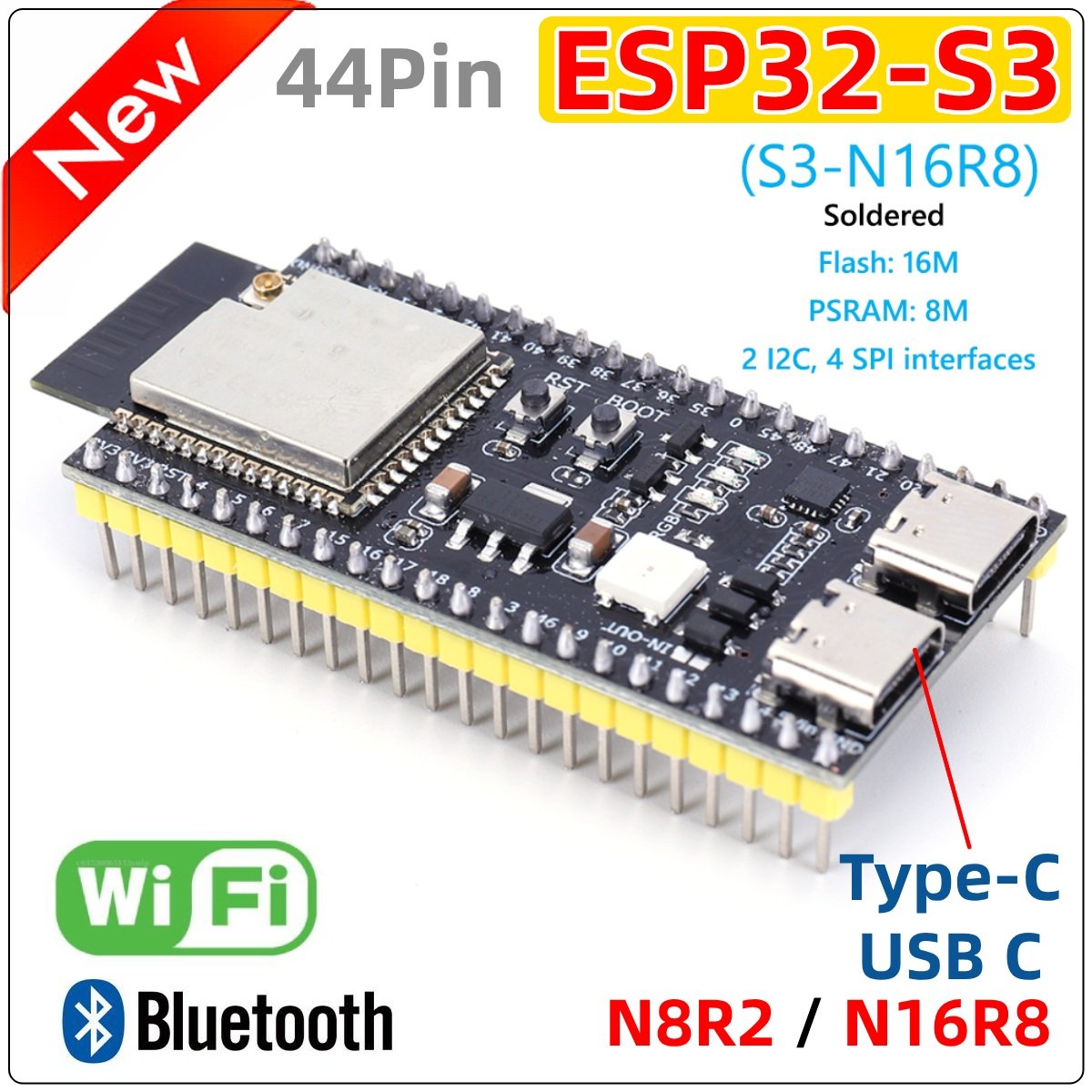 ebokify's tweet photo. ESP32-S3-DevKitC-1 Bluetooth 2.4G Wifi Module Development Board for Arduino 16MB FLASH 8MB PSRAM 44Pin Dual Type-C N8R2 N16R8

🏪 Get Now: 
https://t.co/5V4fzdAblh

🔥 Top 6 ESP32 eBooks 
https://t.co/MvafQvkQbk

#ESP32S3 🚀 | #Arduino 🤖 | #WiFiModule 📡 | #Microcontroller ⚡ | #IoT 🌐