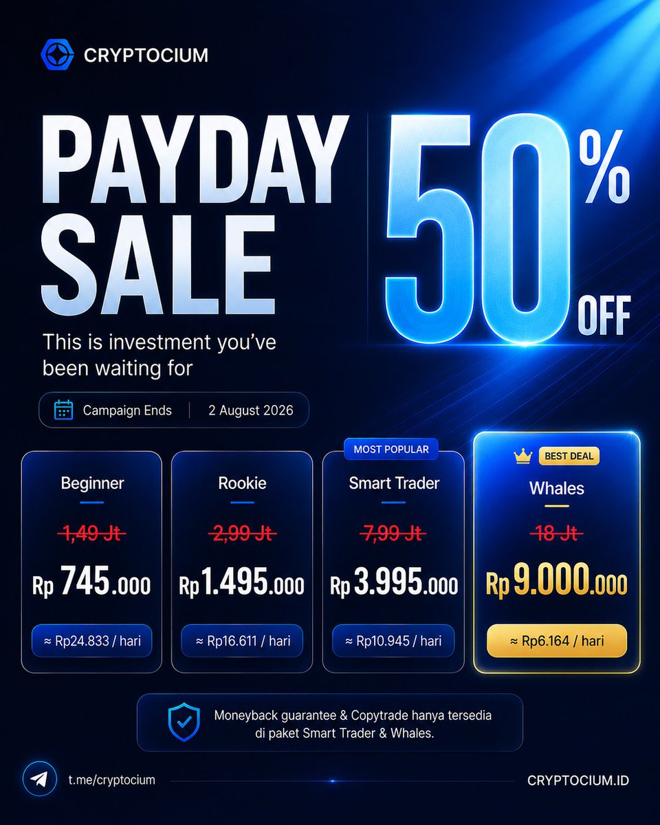 Cryptocium_id's tweet photo. WAKTU LO GAK BANYAK - PAYDAY SALE VIP CRYPTOCIUM DIBUKA HARI INI! 🔥

Kondisi lo sekarang :

• Tiap bulan loss
• Gak ngerti baca chart,
• Gak tau harus beli apa,
• Gak tau mau nanya siapa.

⚠️ Satu hal yang perlu lo inget : stop buang puluhan juta dibalik alesan "duit belajar"

Gua tau lo pengen bahagiain nyokap lo. Pengen nunjukin ke pasangan lo kalo lo serius. Pengen naikin "status" lo di tongkrongan.

Dan akhirnya,
Hari ini, lo punya kesempatan untuk start fresh perjalanan kripto lo dan mulai lagi dari titik yang benar.

Jangan nangis kalo harganya udah balik normal 👇

🔗 Claim Discount : https://t.co/zc80UZKMBl