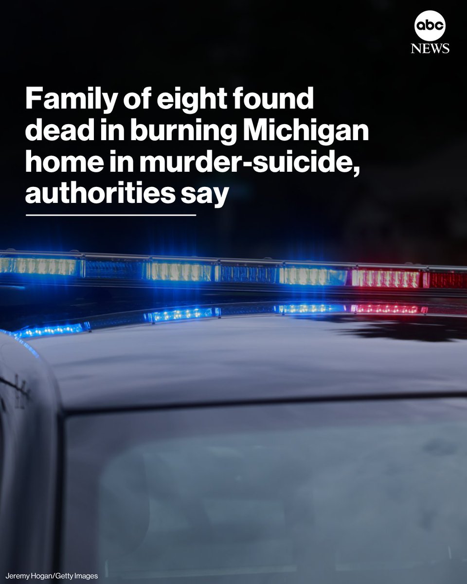 ABC's tweet photo. A Michigan man is suspected of fatally shooting his wife and six children and then setting their house on fire, before taking his own life, authorities said Monday, calling it an "unspeakable tragedy."
  
Read more: https://t.co/1D2nSNF7rr https://t.co/oEC8ClsAju