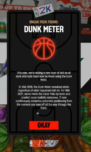 Curr's tweet photo. Sneak Peak #2:

All dunks need to be timed using the dunk meter in 2k27... https://t.co/fLqJBNZyUZ