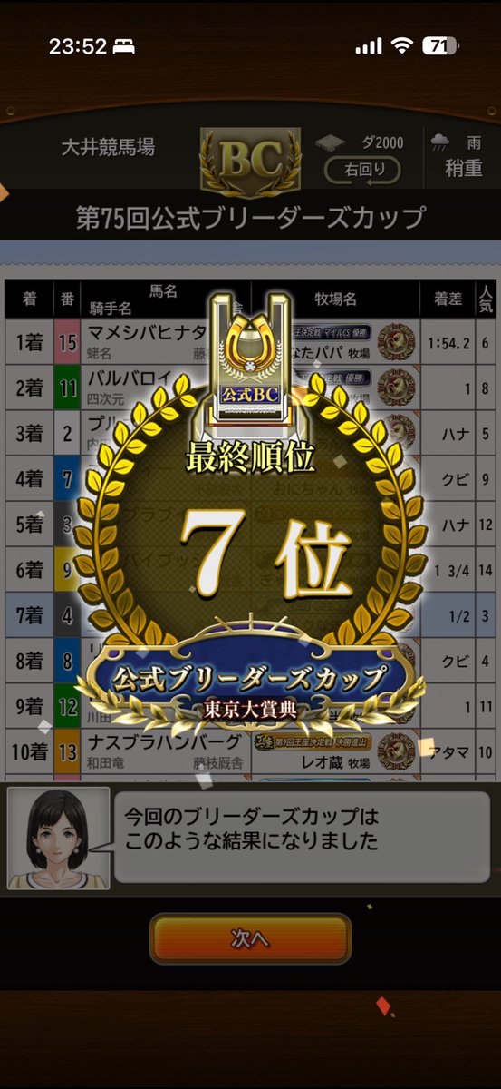 namako_sp's tweet photo. 決勝は7️⃣着٩( ᐛ )و
自分にしては攻めた構成で走れたので…🥺次のﾀﾞｰﾄで頑張ります💪
ﾏﾒｼﾊﾞﾋﾅﾀ号にはOGCで同じ位置から力負けしてたので納得の優勝です🐎💨ひなたﾊﾟﾊﾟさんおめで㌧です🏆

解説のキングダムさん、モッコリさんお疲れ様でした🙇
そして四次元さん連日のOGC感謝です🙇 https://t.co/s9WlqZeY0p
