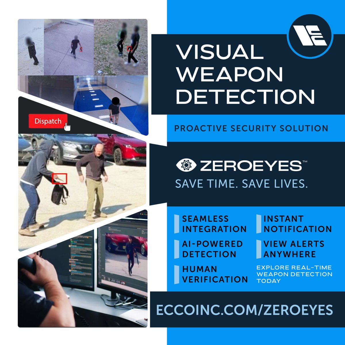 ECCIntegrator's tweet photo. Proactive protection starts with seeing threats before they escalate. @ZeroEyesAI layers five powerful analytics into a single platform, using your existing IP-camera infrastructure:

🔷 Firearm Detection
🔷 Knife Detection
🔷 Intrusion
🔷 Left-Behind Objects
🔷 Obstructed Cameras

Every detection is reviewed and verified by highly trained analysts, military and law enforcement veterans, in the U.S.-based ZeroEyes Operations Center, staffed 24/7/365. Once a threat is confirmed, instant notification is dispatched to first responders and security teams in as fast as 3 to 5 seconds, delivering the image, weapon type, and last known location so your team can act with speed and clarity. 

See how ZeroEyes keeps your facility safe. Click the link to learn more>>>https://t.co/vMgntv6gq5
#WeaponDetection #AIGunDetection #PhysicalSecurity #ThreatDetection