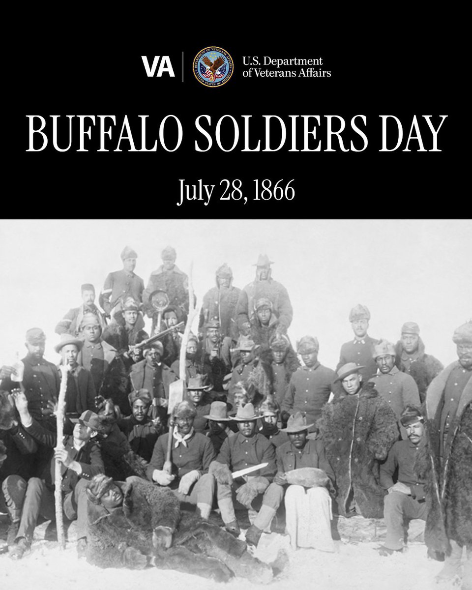 DeptVetAffairs's tweet photo. On Buffalo Soldiers Day, we honor the African American soldiers who, beginning in 1866, served with courage and distinction. Their service in the American West helped shape our @USArmy and our nation. Their legacy of honor, resilience, and sacrifice lives on. 🇺🇸🦬 https://t.co/MmiDoZRnX6