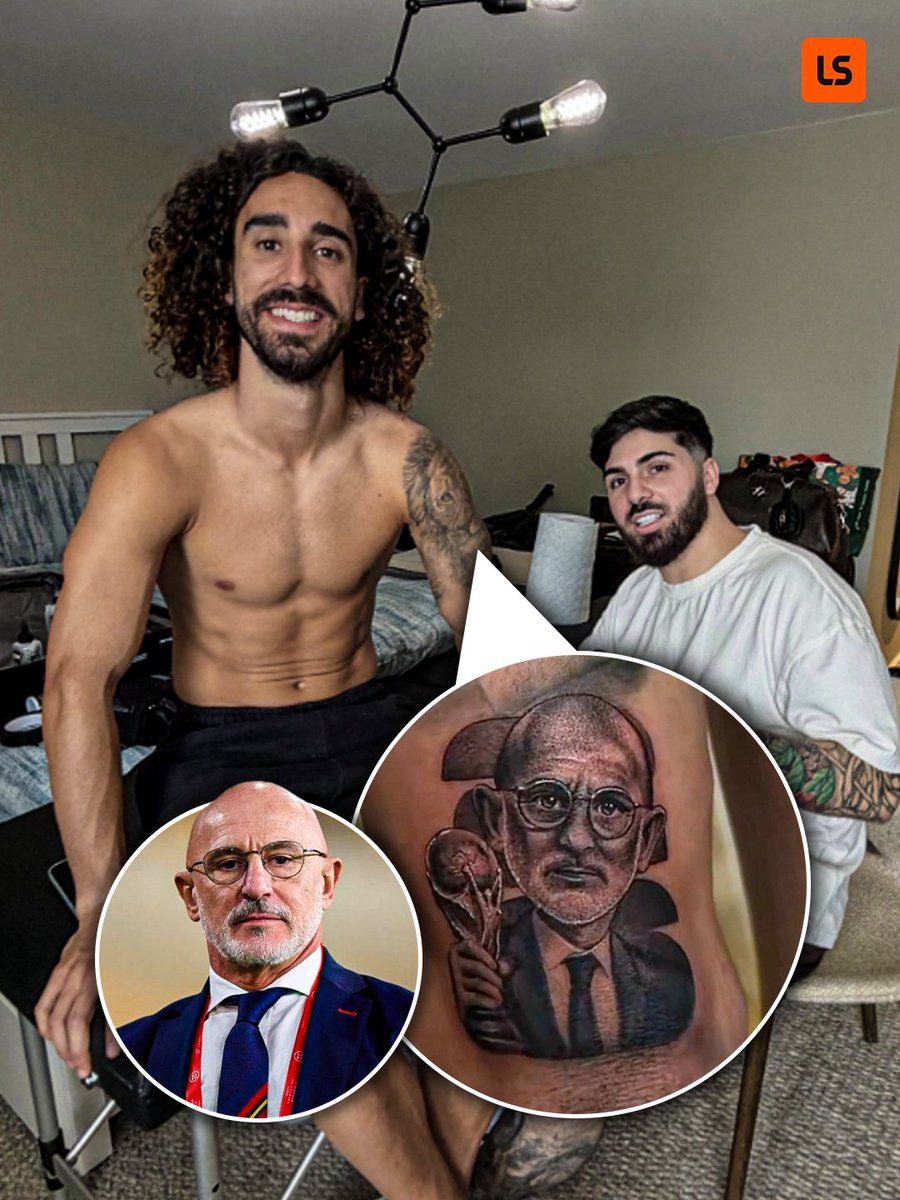 livescore's tweet photo. Marc Cucurella wasn’t joking 🤯🤣

He honoured his World Cup promise by getting a Luis de la Fuente tattoo 🖋️🇪🇸 https://t.co/83zEzdpDlQ