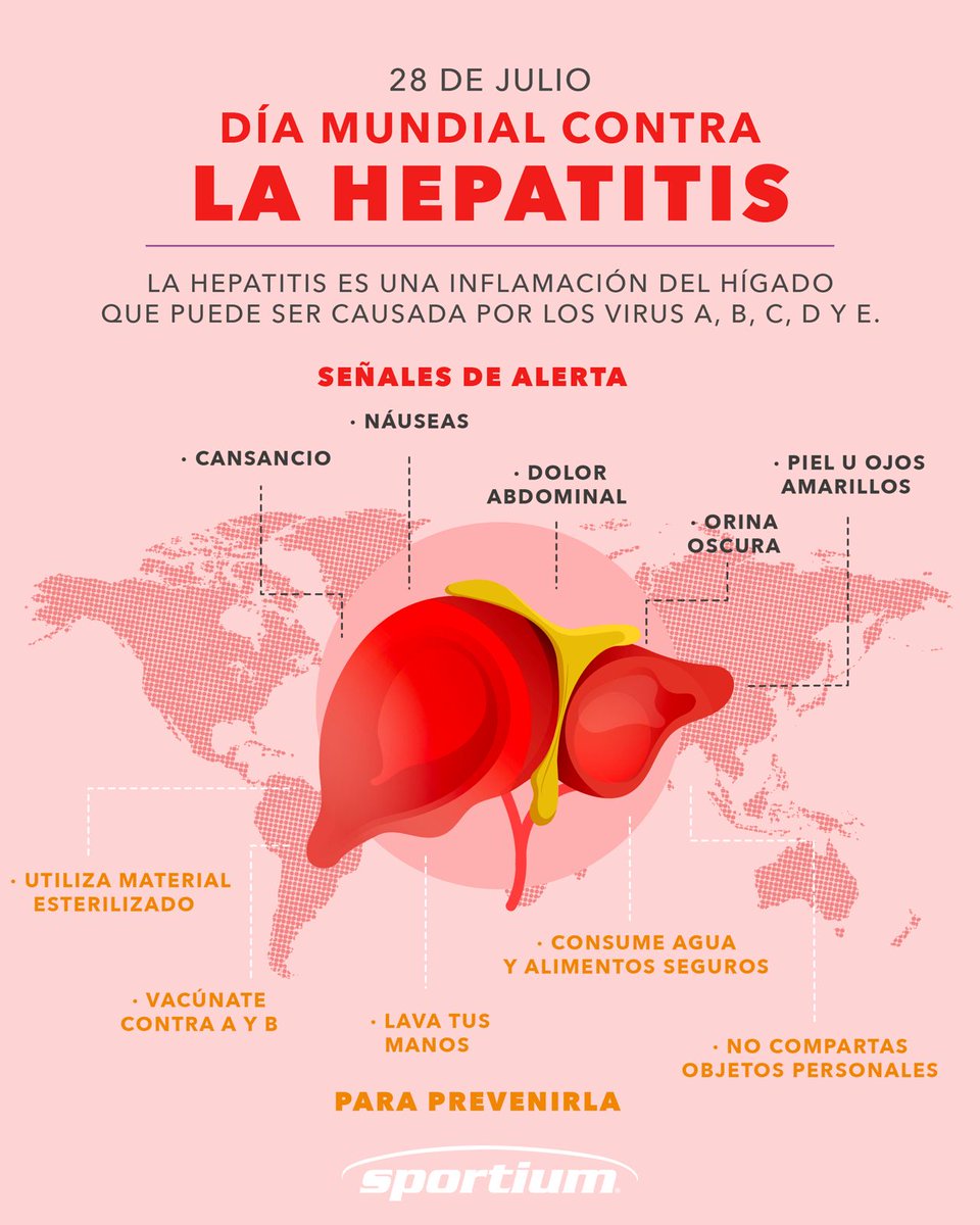 SportiumClub's tweet photo. Tu hígado trabaja todos los días por ti. La hepatitis puede no presentar síntomas; por eso, infórmate, revisa tu esquema de vacunación y consulta si necesitas realizarte una prueba. Cuidarte también es prevenir.
.
.
.
#sportiumclub
#DíaMundialContraLaHepatitis https://t.co/pzG4j1E8Yj