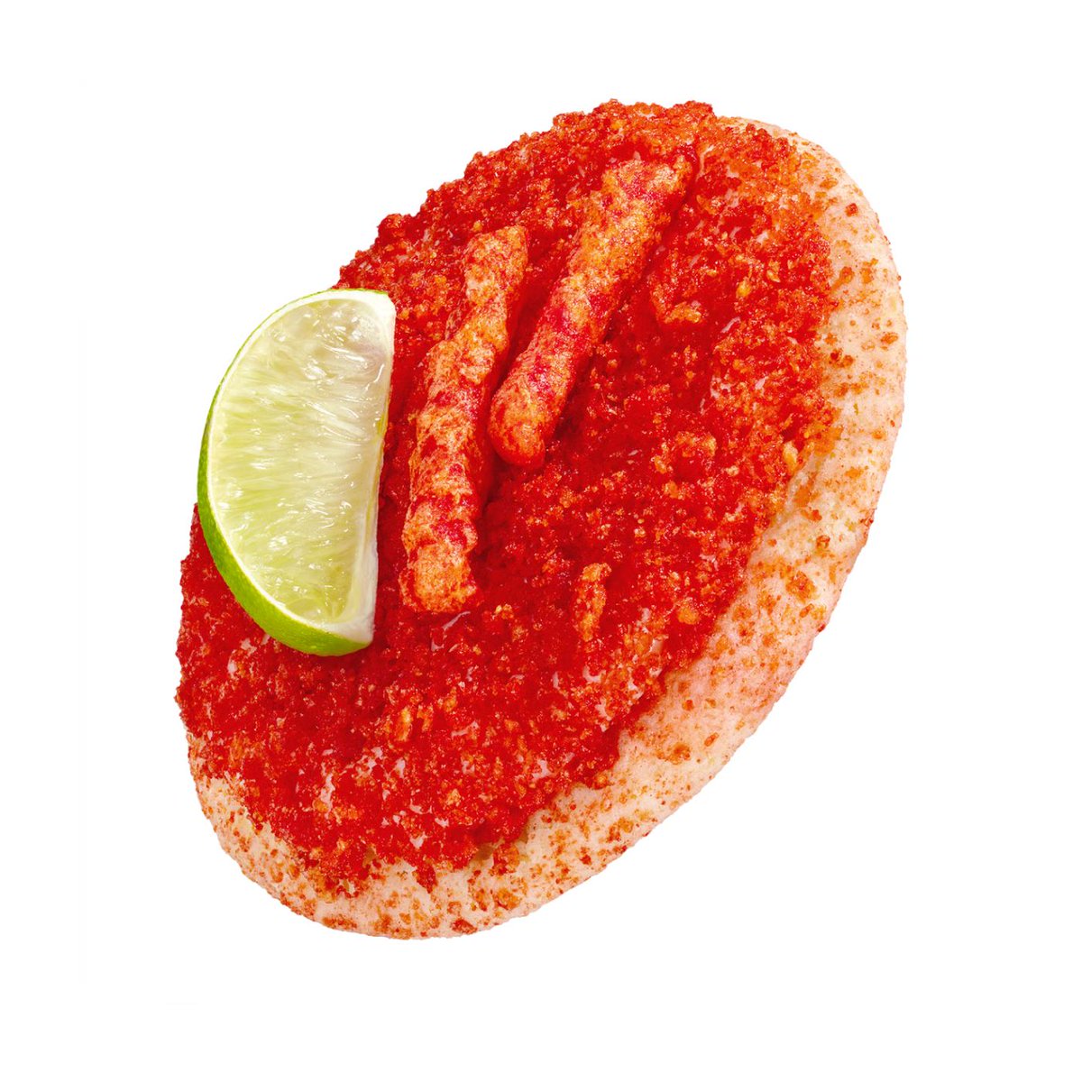 Dexerto's tweet photo. Crumbl has revealed a Flamin' Hot Cheetos-inspired cookie

It's a lime sugar cookie topped with tangy cream cheese frosting and crunchy spicy cheese crisps https://t.co/2XgDWzUe7j