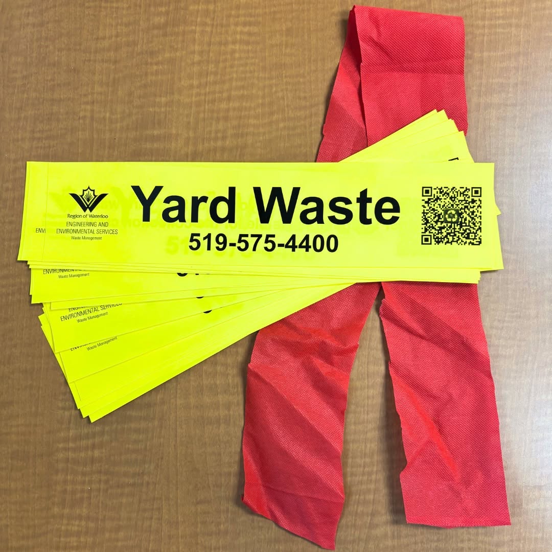 RegionWaterloo's tweet photo. Hey #WatReg: We encourage you to use your old green bin and garbage containers for yard waste! Just add a yard waste sticker or tie a bright ribbon so crews can easily identify them.
Need a yard waste sticker? Pick one up at a location near you: https://t.co/1ftg9sG2ds https://t.co/PA01hup0b3