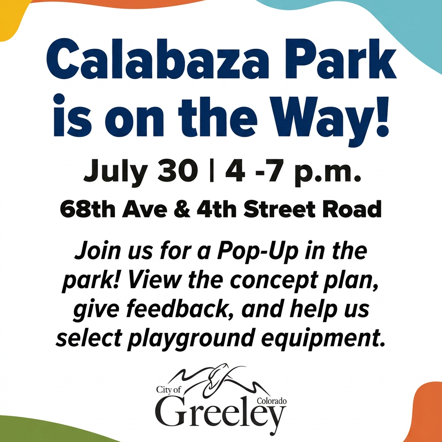 greeleygov's tweet photo. Exciting progress is happening in the development of Calabaza Park! Join us at a fun Pop-Up event to meet the project team, see the concept plan, and view playground options.

Full details are on Speak Up Greeley at https://t.co/aDxObplkAg

#CalabazaPark #ShareYourIdeas https://t.co/xlchO9cSJg