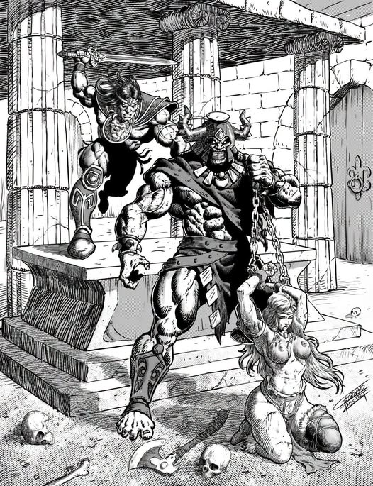 fabiaschi's tweet photo. King Conan attacking a vile foe in new drawing by our Brazilian friend Renato Rosart. This will be the cover artwork for "Chronicas Hibiorianas" #5, Brazilians own black and white Conan magazine. https://t.co/mkCe1PLIlQ
