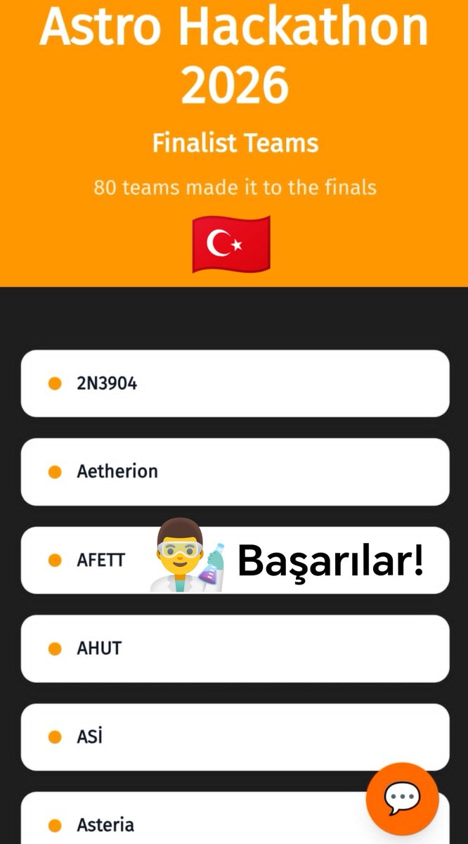 TurkTTeam's tweet photo. @tuajans @astro_hackathon 2026
Finalinde adımızı görmekten gurur duyuyoruz!
Tüm katılımcı takımlara başarılar dileriz.
#TUA #AstroHackathon #Sinop
#AFETT Takımı! 🇹🇷 https://t.co/s5C6Uot0Ig