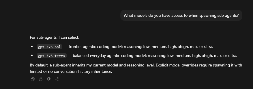 PessiOVH's tweet photo. Hello @thsottiaux codex cannot use 5.6 luna which is apparently made to be used as a subagent, which is that?? https://t.co/ZCITznUAkP