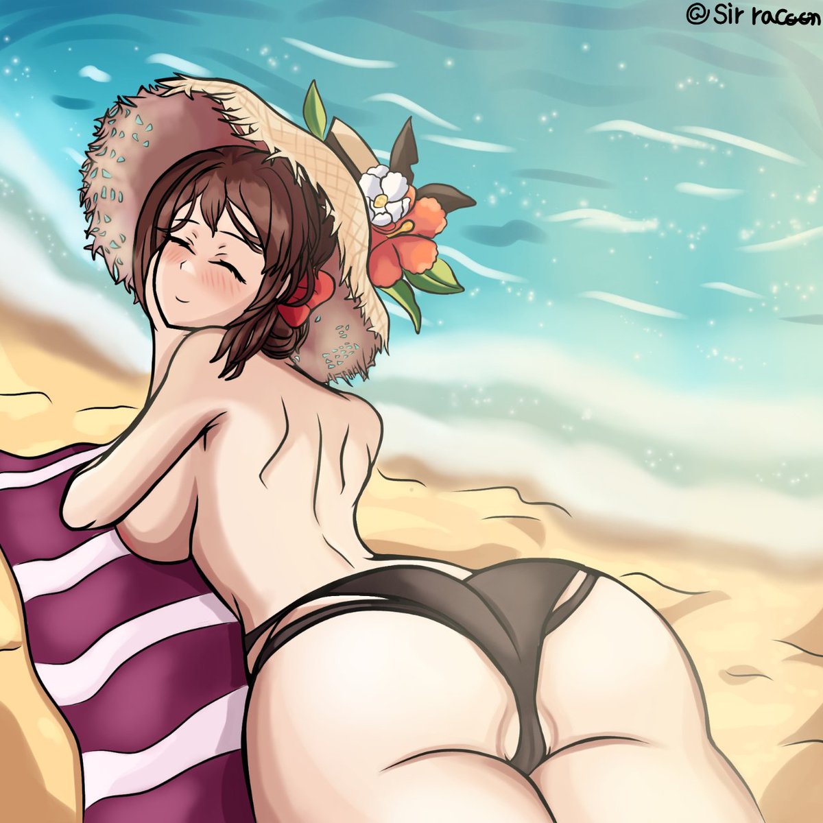Siracoon's tweet photo. Loraine is hiding a little surprise… 👀🌱

Did you find what she was hiding? 😈

🔞 Beach only

#GuardianTales #Loraine #NSFWArt https://t.co/viECkfeE9l