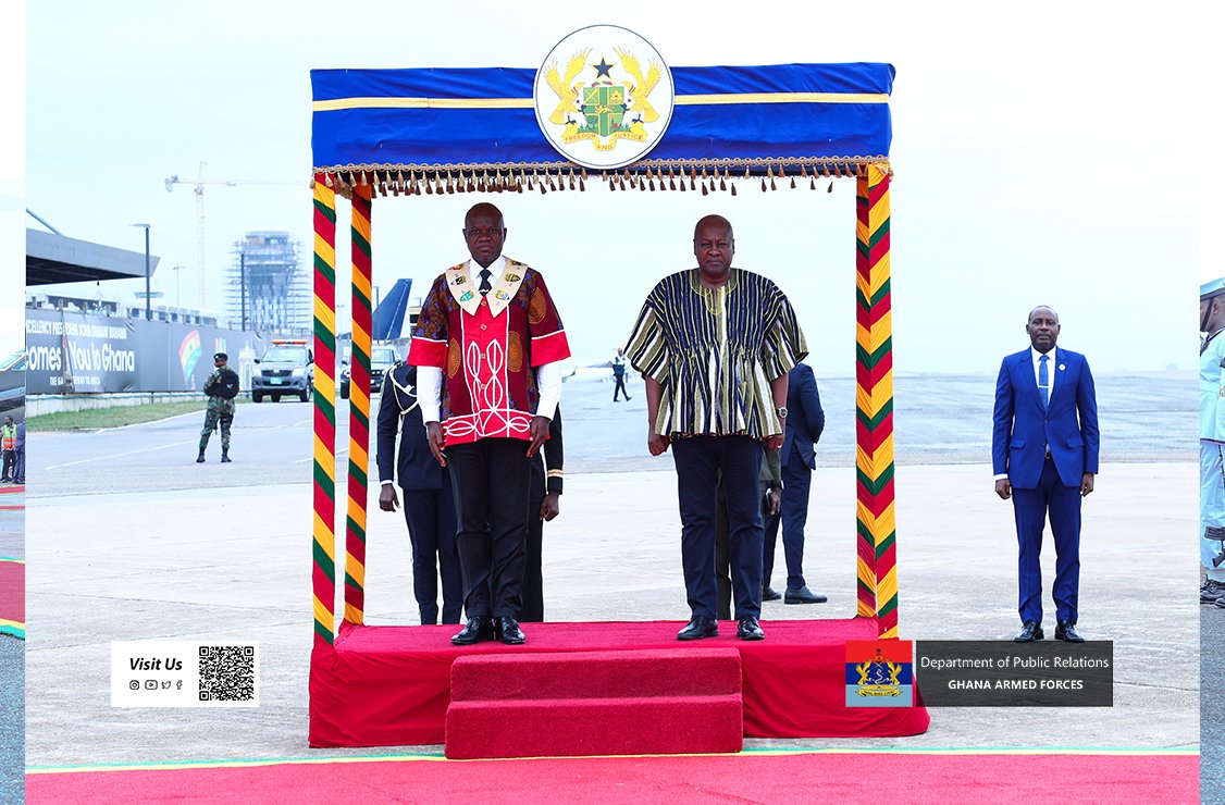 GhArmedForces's tweet photo. The President of the Republic of Gabon, His Excellency (HE) Brice Clotaire Oligui Nguema, arrived in Ghana on Tuesday 28 July 2026 for a 3-day official visit aimed at strengthening bilateral relations between the two countries.

Full Story on:  https://t.co/y8kXmgAPxr

Story by Private Adade Nelson and Mr Amoako Daniel Boateng
Pictures by Lance Corporal Dukour Eunice