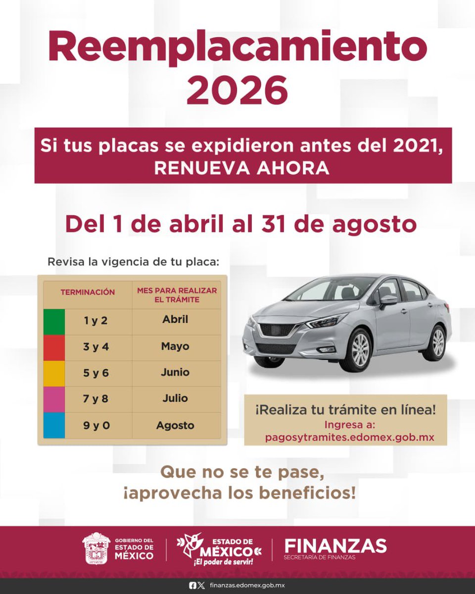 IMEVISedomex's tweet photo. ¡No lo dejes para después! 🚘
Reemplaca a tiempo y evita multas y sanciones. Consulta los requisitos: https://t.co/DtJ53g61Ue #Reemplacamiento2026 #ProtegeTuVehiculo #ElPoderDeServir #CeroMultas
@FinanzasEdomex https://t.co/P0RqmJFe8n
