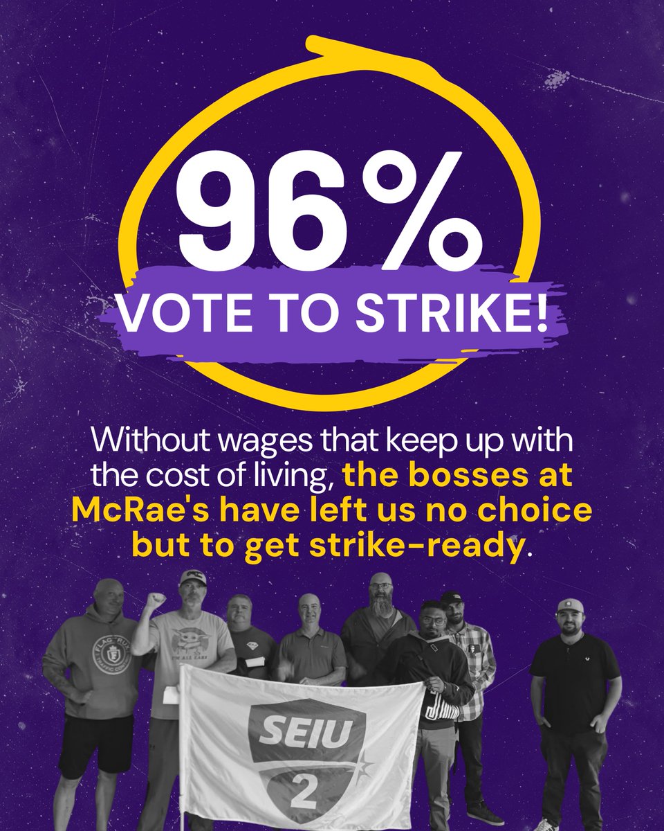 seiulocal2can's tweet photo. 96% vote to authorize a strike! 
 
168 truckers in Richmond, Victoria, and Edmonton sent a powerful message to the employer, McRae’s, with this strike vote. 
 
When we fight we win! https://t.co/LSSjNjErZD