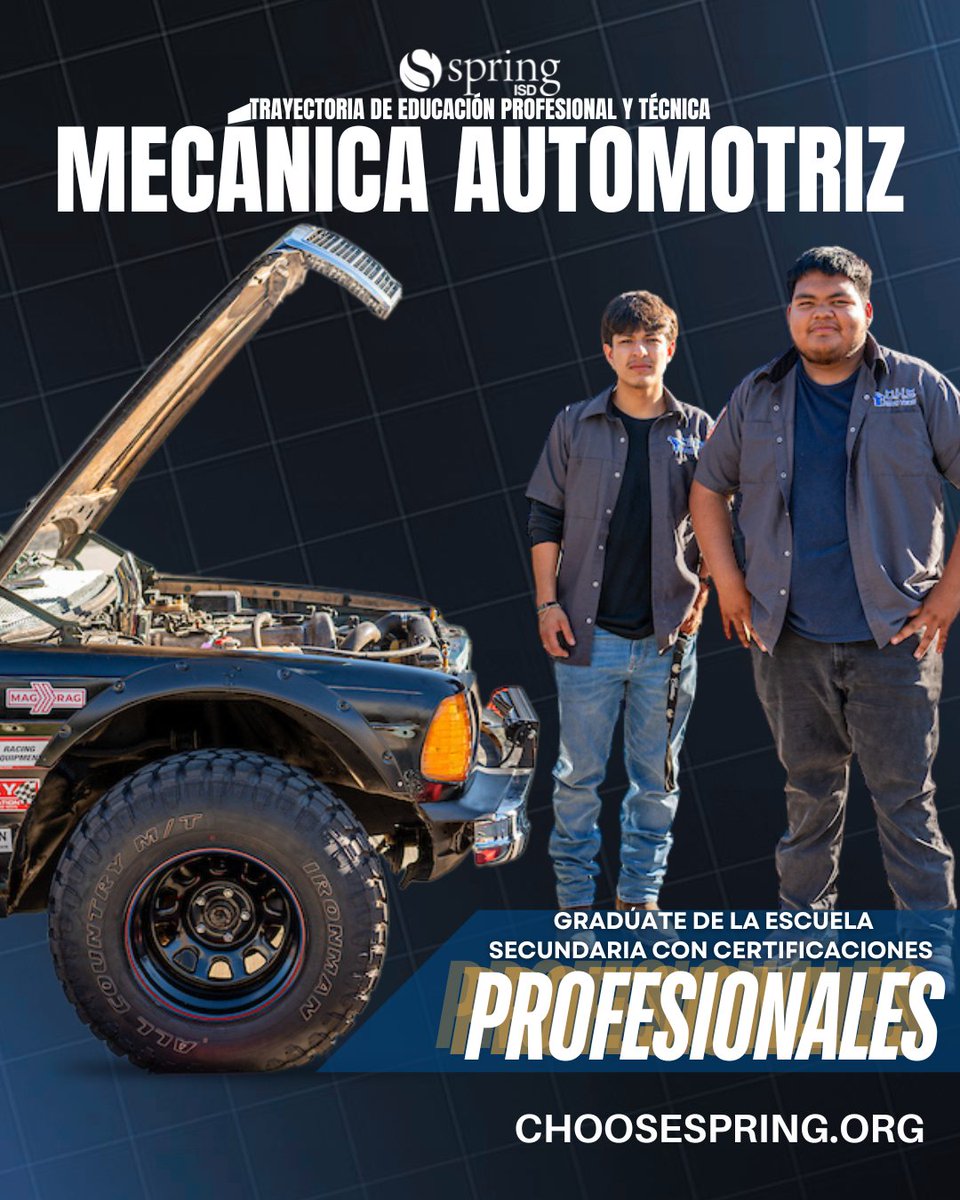 SpringISD's tweet photo. 🔧Choose Spring. Choose Your Future.
Spring ISD's Automotive pathway equips students with hands-on training, real-world experience, and opportunities to earn industry-based certifications that can lead directly to high-demand careers in the automotive industry.
🔗 Learn more: https://t.co/IzU1PFyHAq

-

🔧 Elige Spring. Elige tu futuro.
El programa de Tecnología Automotriz de Spring ISD brinda a los estudiantes capacitación práctica, experiencia en el mundo laboral y la oportunidad de obtener certificaciones reconocidas por la industria que pueden abrir las puertas a carreras de alta demanda en el sector automotriz.
🔗 Más información: https://t.co/IzU1PFyHAq

#ChooseSpring #SpringISD #Automotive #CareerPathways #FutureReady #CTE
