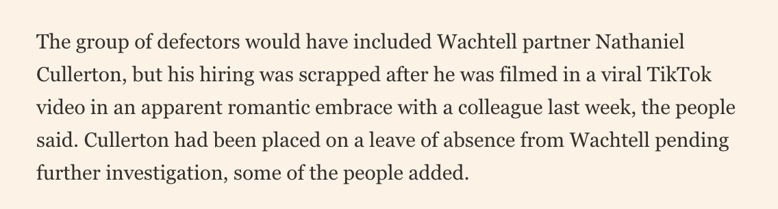 mroliverbarnes's tweet photo. Small nugget from our Wachtell story today: Lovebird Wachtell lawyer Nathaniel Cullerton has been placed on a leave of absence pending further investigation https://t.co/ieQ371MrTJ