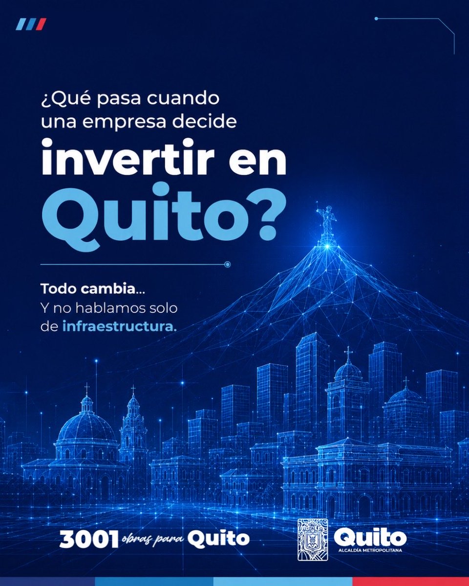 DesarrolloQuito's tweet photo. 📈 #InvierteEnQuito | Detrás de cada nueva inversión hay mucho más que cifras. Hay empleos, oportunidades para emprendedores, crecimiento para los negocios y una economía que beneficia a miles de familias.
Cuando Quito atrae inversión, la ciudad se dinamiza.
#QuitoRenace https://t.co/X2fgJ7163I