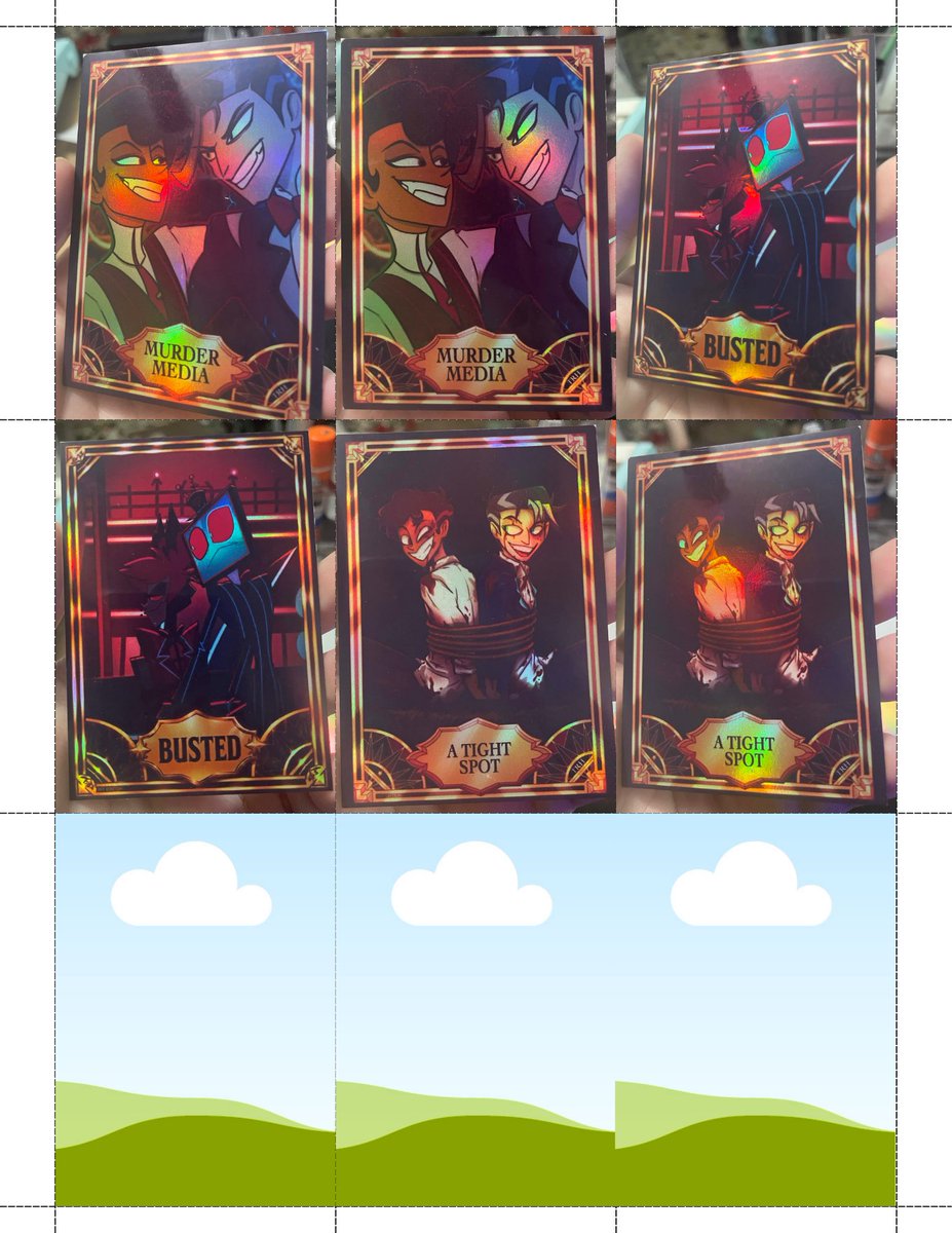 DesignsTrh's tweet photo. CARD UPDATES:
These cards will be ready this Thursday. 
These are NOT finished, just sneak peaks!

https://t.co/jMzbhehQbc
https://t.co/W305ufJoIb

#HazbinHotel #FanCards #Hazbincards #fyp #Hellaverse #HandmadeCrafts #NOAI #noaiart https://t.co/gZ78iMOCgx