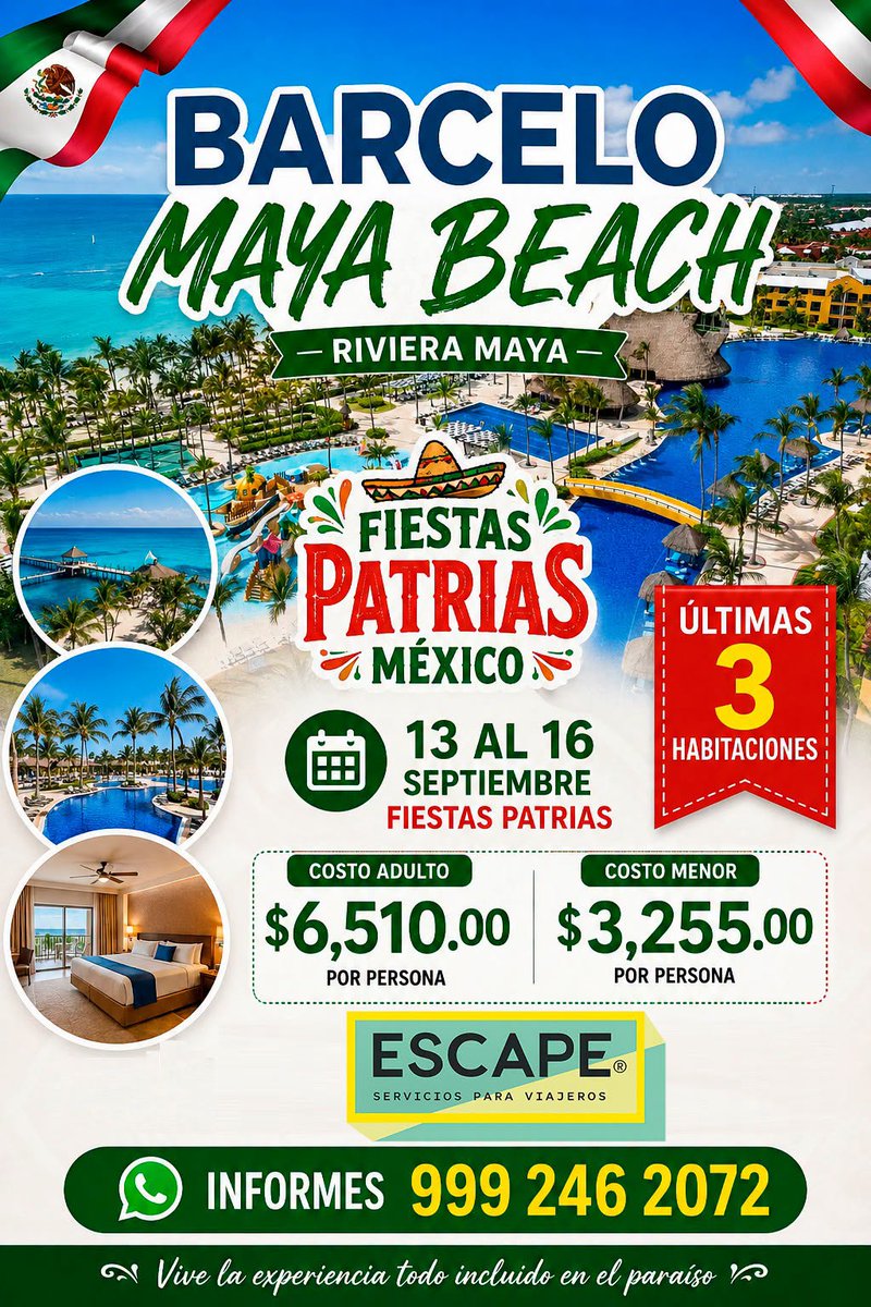 escapeviajeros's tweet photo. ⛱📷 Informes:𝟗𝟗𝟗 𝟐𝟒𝟔 𝟐𝟎𝟕𝟐 #felizSabado #viajarEsVivir #Viajes #ViajaPorMéxico #RivieraMaya #Cancún #PlayaDelCarmen #TodoIncluido #Vacaciones2026 #Escapada #OfertasDeViaje #TravelMexico #CaribeMexicano #Hoteles #Promoción #Yucatán #Mérida https://t.co/WCQTsvWbzo