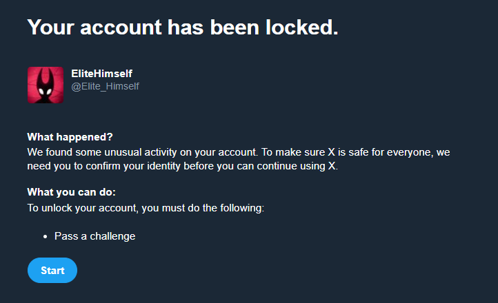 Elite_Himself's tweet photo. every time I log onto this account now it gets locked and twitter asks for more of my data (at least that's what I think they're doing) to get back in (as if they don't already have enough of it) so I probably won't be using this account much anymore https://t.co/lUyoAqoJeU