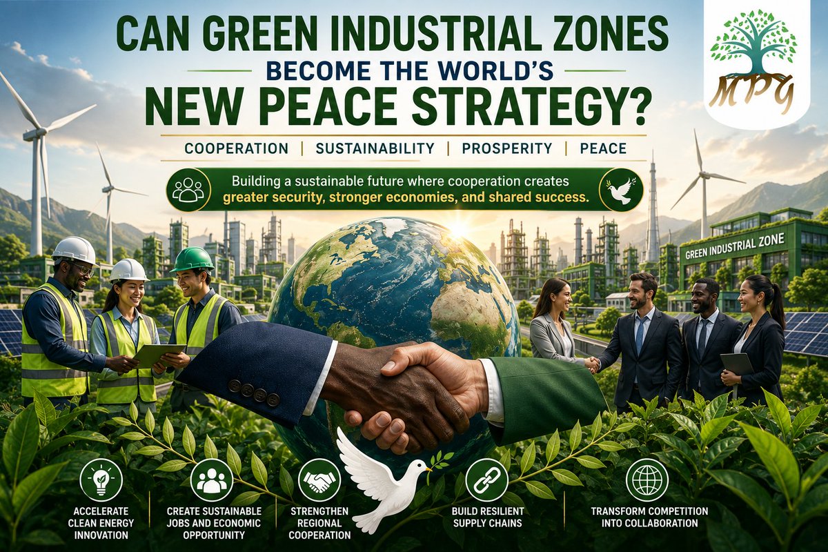 MpgFor24015's tweet photo. Can Green Industrial Zones become the world's new peace strategy?

What if lasting peace begins with shared prosperity?

By combining clean energy, sustainable investment, innovation, and international cooperation, Green Industrial Zones could help strengthen economies while reducing the conditions that fuel conflict.

Learn more:
 https://t.co/7EyvLxUXLu
Reference:
 https://t.co/Ux2RLzbTMd

#MissingPieceForGreen #Sustainability #PeaceBuilding #CleanEnergy #ClimateAction #GreenIndustrialZones