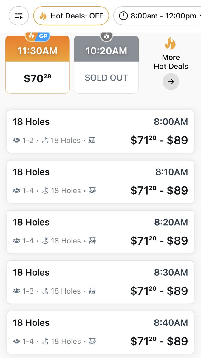golfer_fl's tweet photo. .@golfnow $70.28 Hot Deal vs your standard online rate of $71.20?  92¢ is a Hot Deal? 🥶 https://t.co/c6GSEY7e7k