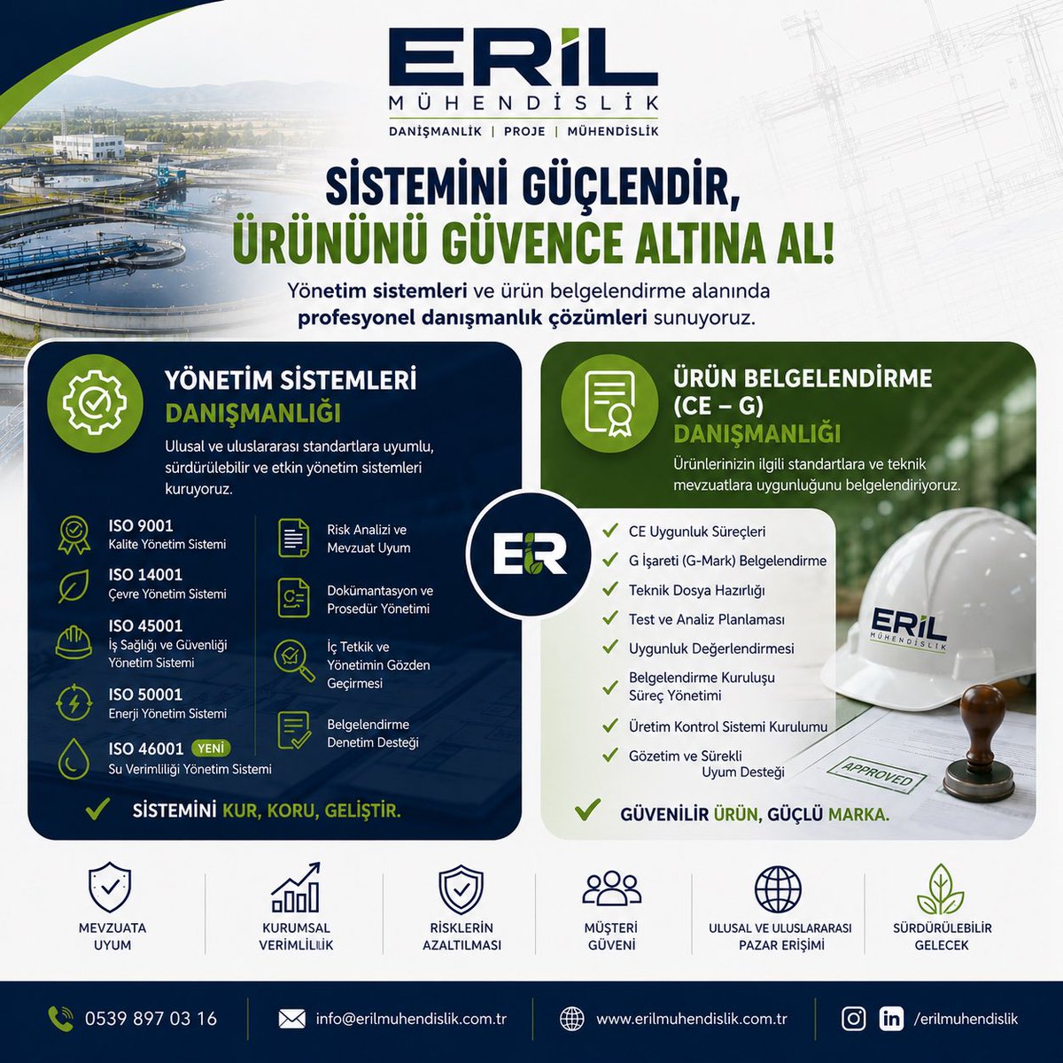 ErilMuhendislik's tweet photo. Yönetim Sistemleri ve Ürün Belgelendirme…
İşletmenizin geleceğini güçlü yönetim sistemleri ve doğru belgelendirme süreçleriyle güvence altına alın.
ISO 9001, ISO 14001, ISO 45001, ISO 50001, ISO 46001 ile CE ve G İşareti danışmanlığında yanınızdayız.

#ISO #CE #Gİşareti #Kalite https://t.co/8Idi0D6cif