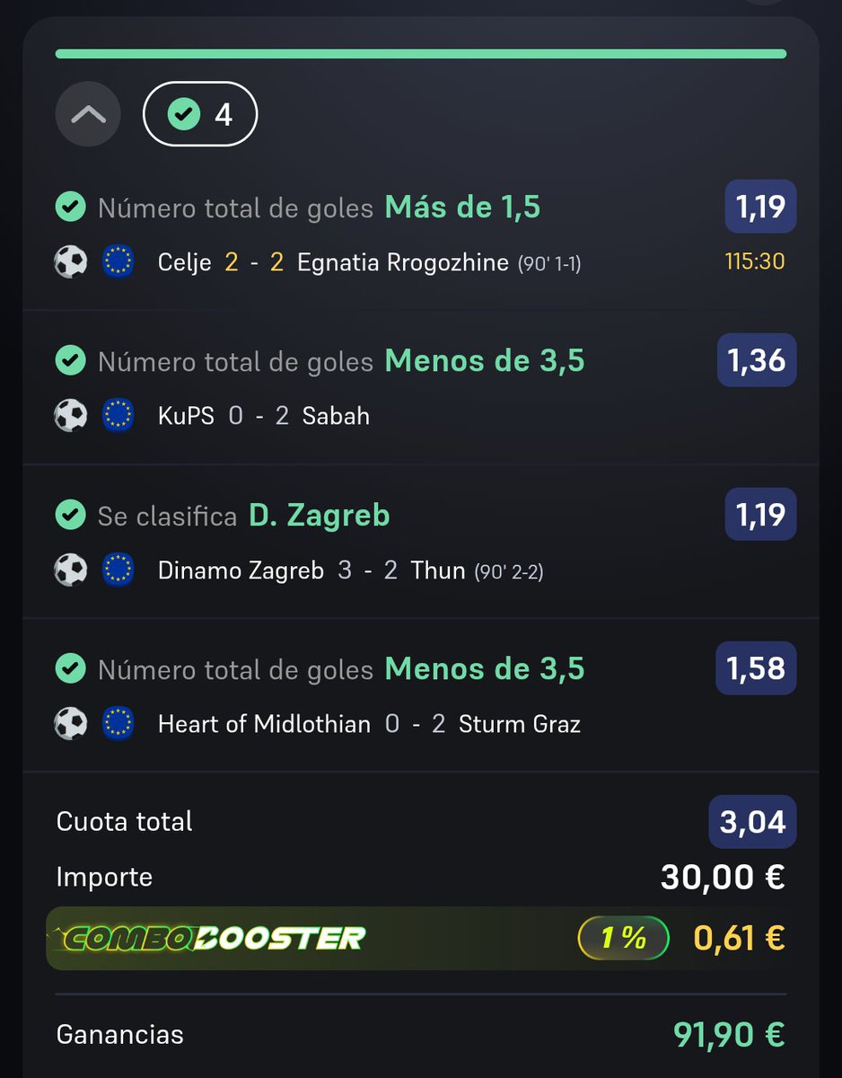 TipsterBird's tweet photo. 🚨🚨ATENCION 🚨🚨

Se abre debate... 👇🔥

¿Qué prefieres?

❤️ Acertar una cuota 3 todas las semanas.

🔁 Buscar una cuota 20 y acertarla una vez al año.

Yo lo tengo claro. Hoy tocó cobrar. 🟢💸

✅ 4/4
📈 Cuota 3.04
💰 30 € ➜ 91,90 €

¿Tú con qué opción te quedas? 👇
#ApuestasDeportivas #Tipster #Fútbol #EuropaLeague #ConferenceLeague #Betting #Ganar #Pronósticos #Apuestas #Verde🍀
